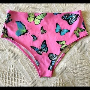 Neon-Pink Butterfly Groove High Waisted Booty Shorts | iHeartRaves